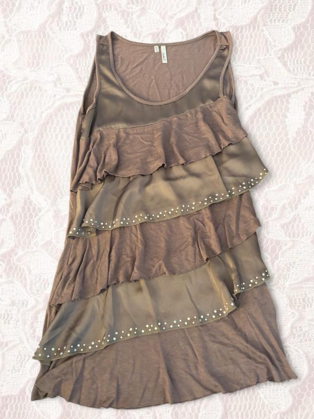 Studio Y Taupe Layered Ruffle Tank with Stud Accents